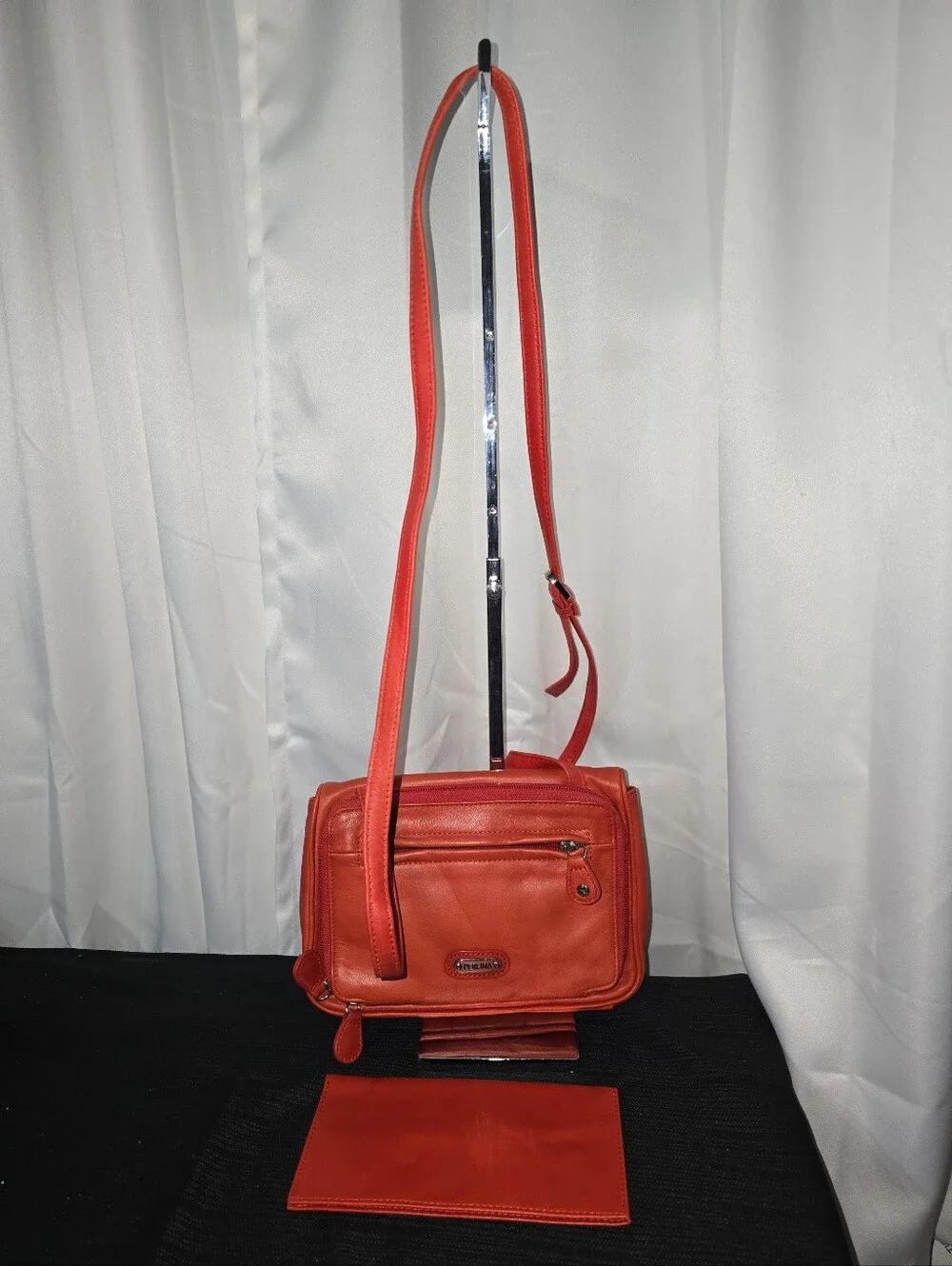 PERLINA MULTIPOCKETS Red Leather Crossbody Bag — Vibrant Red Shoulder Purse